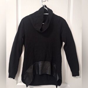 Black Cowl Neck Sweater with Faux Leather Detail